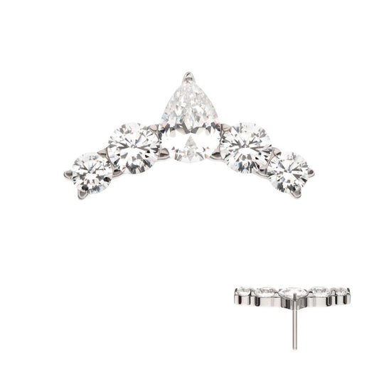 Titanium Threadless Prong Set Round & Teardrop Shape CZ 5-Cluster Top