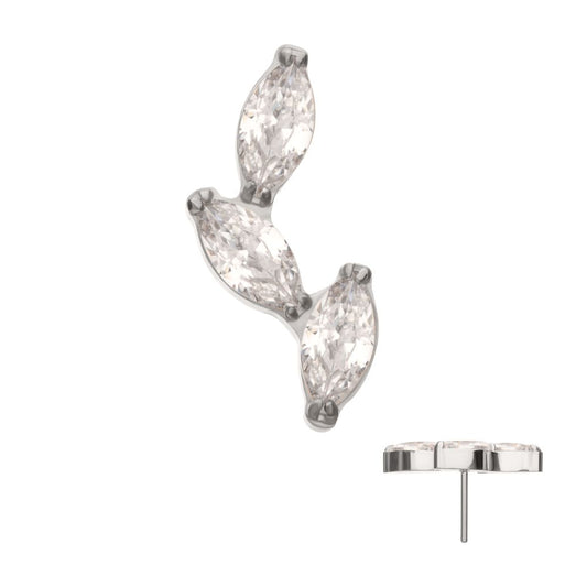 Titanium Threadless Vine Shape Top with 3-Tier Full Clear CZ Gem Marquise