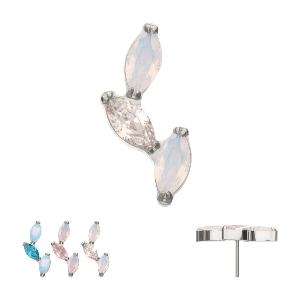 Titanium Threadless Vine Shape Top with 3-Tier Alternating Opalite/CZ Marquise
