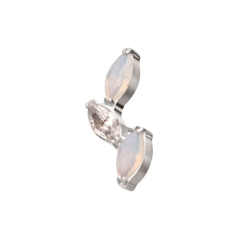 Titanium Threadless Vine Shape Top with 3-Tier Alternating Opalite/CZ Marquise