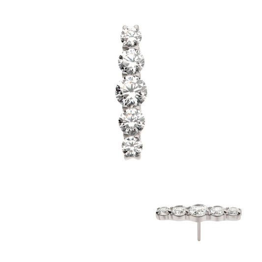 Titanium Threadless 5-Cluster Prong Set Round CZ Gem Bar Top