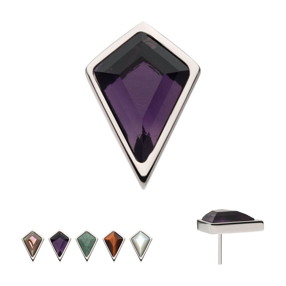 Titanium Threadless Bezel Set Kite Shape Stone Top