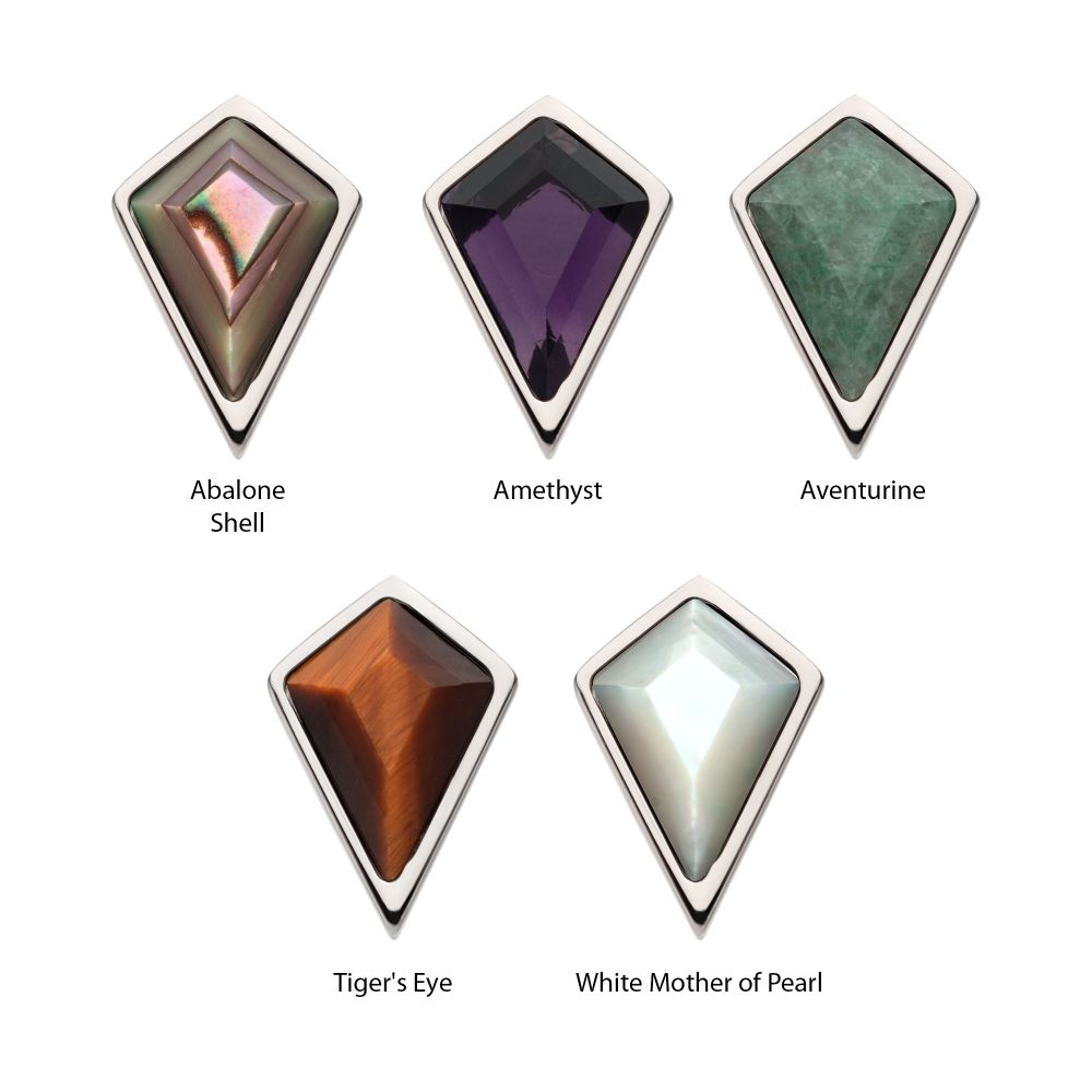 Titanium Threadless Bezel Set Kite Shape Stone Top