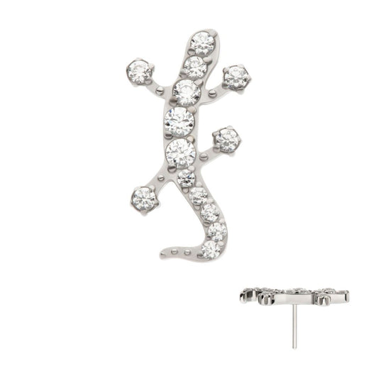 Titanium Threadless Pave Set Round CZ Gem Lizard Top