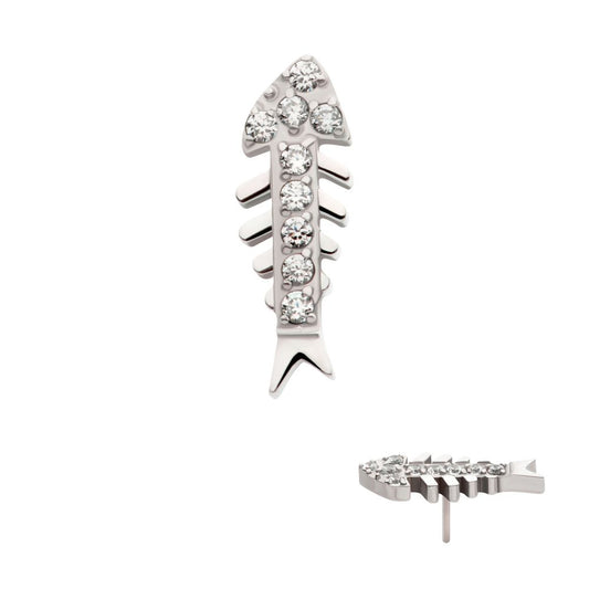 Titanium Threadless Pave Set Round CZ Gem Fishbone Top