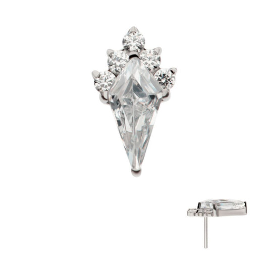 Titanium Threadless Kite Shape with 5-Cluster Round CZ Gem Top