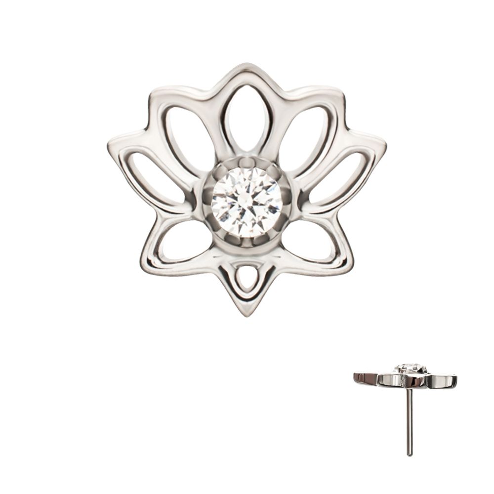 Titanium Threadless Lotus Flower Top with Prong Set Gem