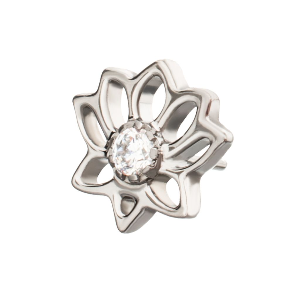 Titanium Threadless Lotus Flower Top with Prong Set Gem