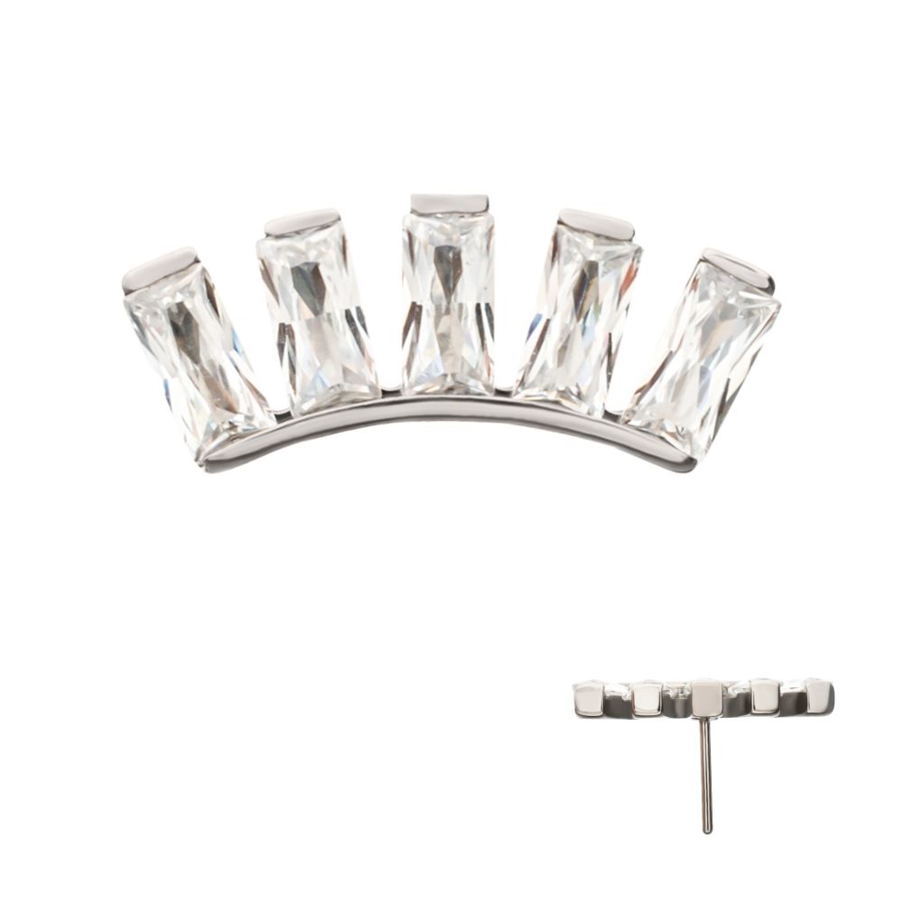 Titanium Threadless 5 Baguette Gem Curved Bar Top
