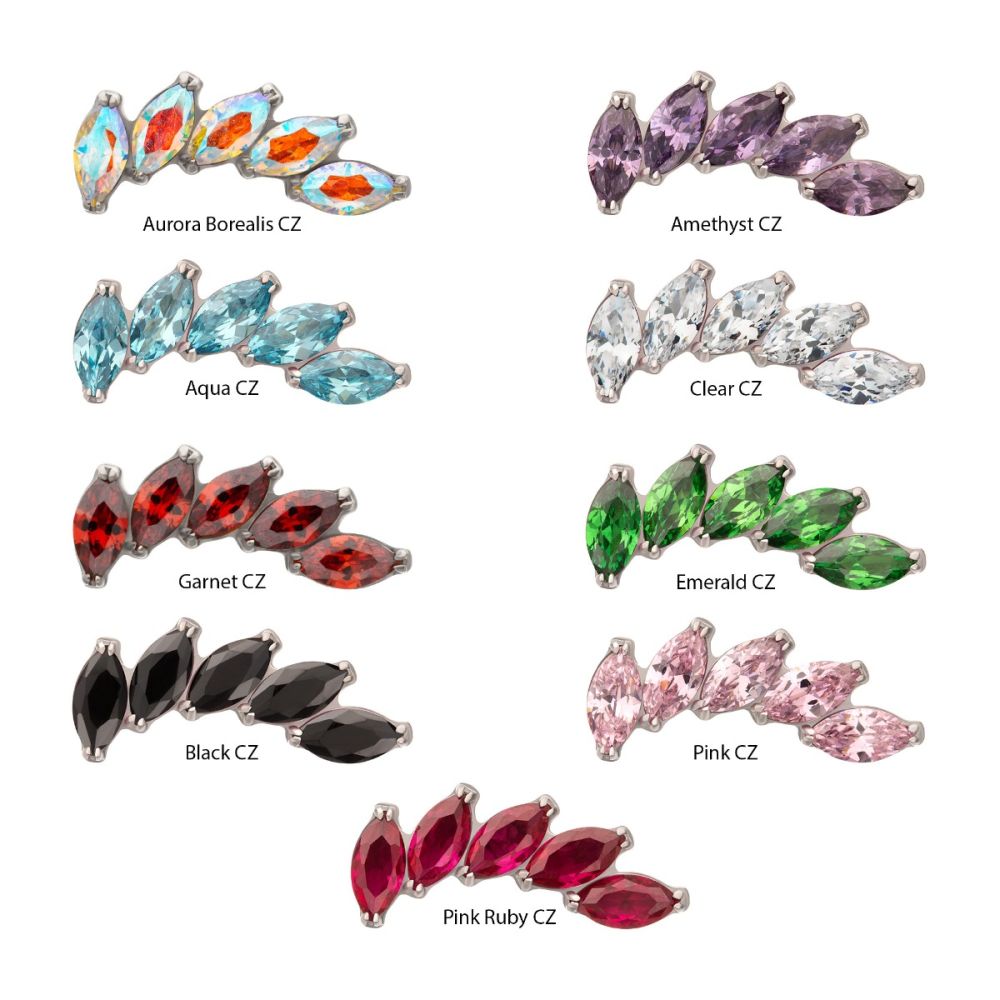 Titanium Threadless 5 Marquise Staggered Cluster Prong Gem Top