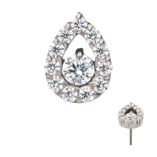 Titanium Threadless Round CZ Center Hollow Teardrop Shape Top