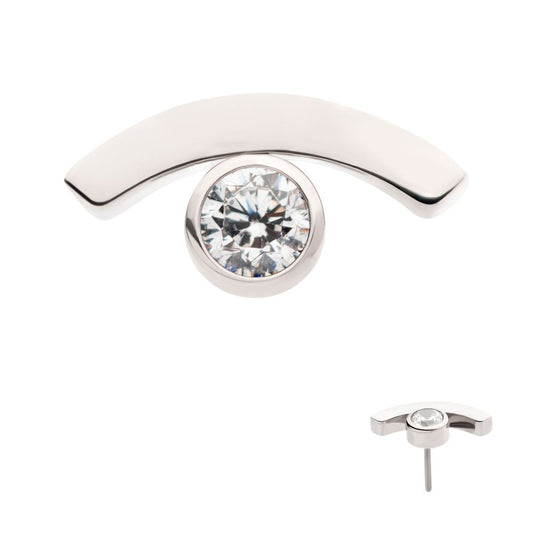 Titanium Threadless with Bezel Set CZ in a Curve Line Top