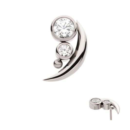 Titanium Threadless with Bezel Set CZ & Bead Crescent Moon Top