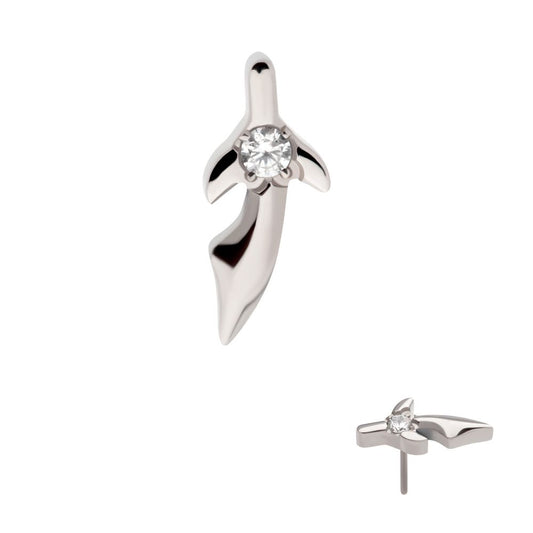 Titanium Threadless with Center Prong Set CZ Dagger Top