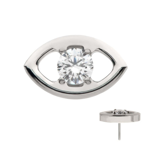 Titanium Threadless Cut Out Evil Eye Top with 4 Prong Clear CZ