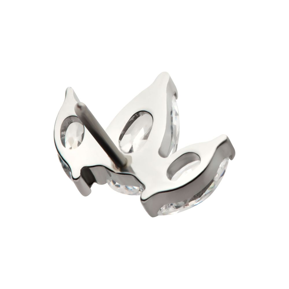 Titanium Threadless 3 Cluster Top with Prong Set Teardrop & Marquise CZ