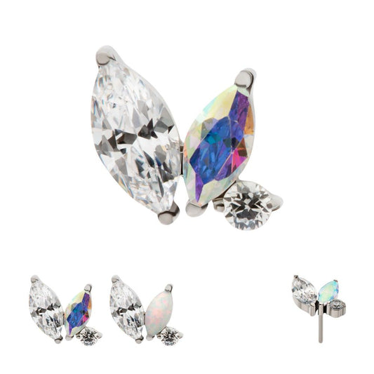 Titanium Threadless Prong Set Marquise & Round CZ/Opal  Staggered 3 Cluster Top
