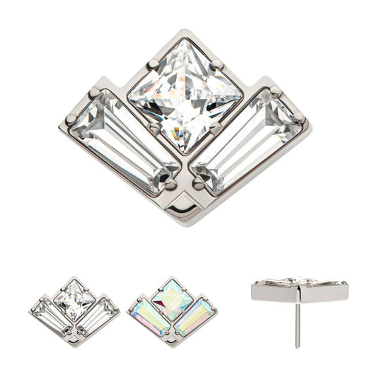 Titanium Threadless Baguette & Princess Gem Fan Shape Top