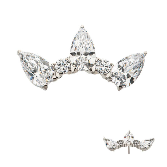 Titanium Threadless Alternating Teardrop & Round Prong Set CZ 5 Cluster Top