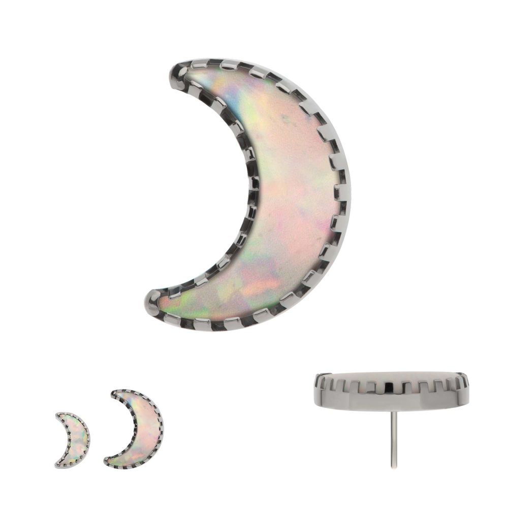 Titanium Threadless Crescent Moon Top with Prong Set White Opal