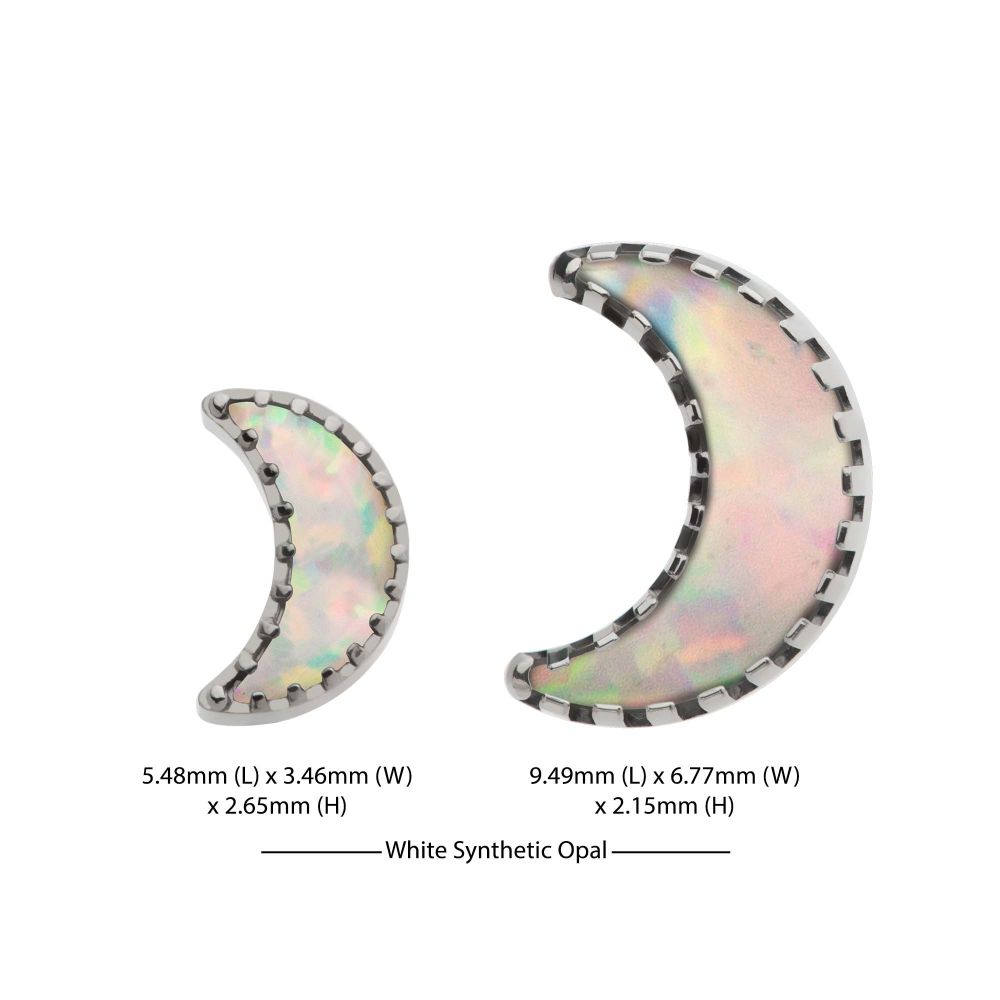 Titanium Threadless Crescent Moon Top with Prong Set White Opal