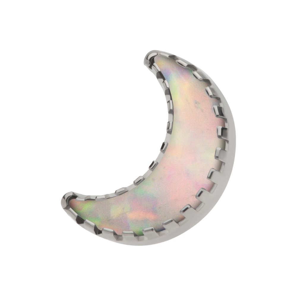 Titanium Threadless Crescent Moon Top with Prong Set White Opal