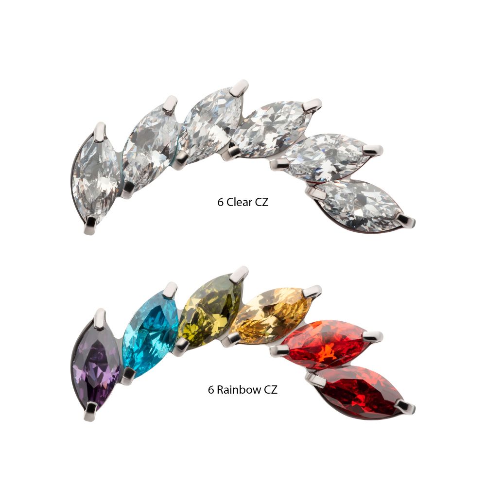 Titanium Threadless Prong Set Marquise CZ Staggered 6-Cluster Top
