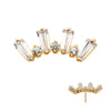 24Kt Gold PVD Titanium Threadless Prong Set Baguette & Round CZ 7-Cluster Top