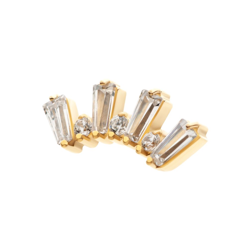 24Kt Gold PVD Titanium Threadless Prong Set Baguette & Round CZ 7-Cluster Top