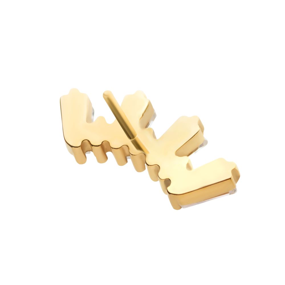 24Kt Gold PVD Titanium Threadless Prong Set Baguette & Round CZ 7-Cluster Top