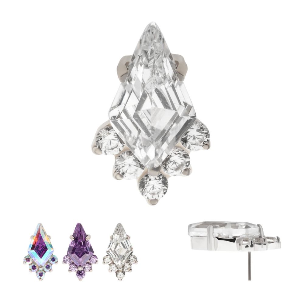 Titanium Threadless Prong Set Kite Shape CZ Top with 5-Cluster Round CZ