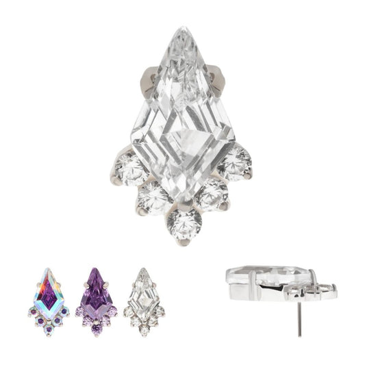 Titanium Threadless Prong Set Kite Shape CZ Top with 5-Cluster Round CZ