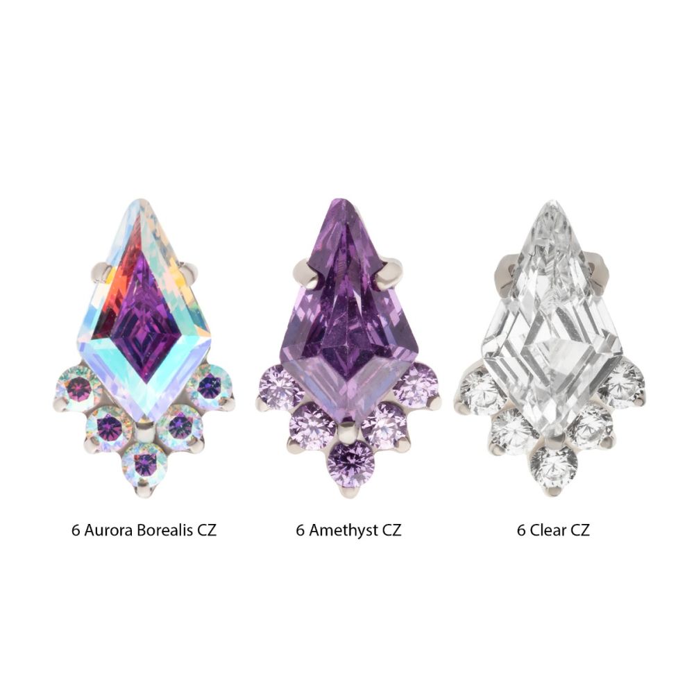 Titanium Threadless Prong Set Kite Shape CZ Top with 5-Cluster Round CZ