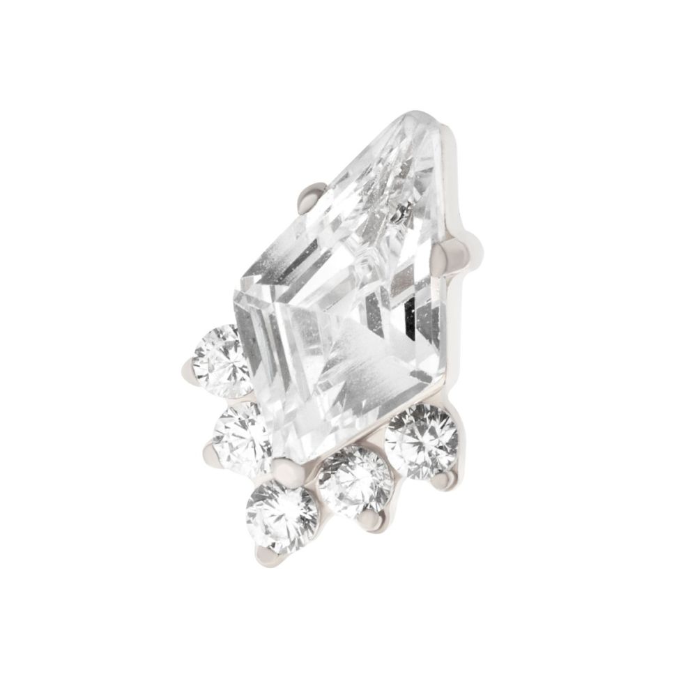 Titanium Threadless Prong Set Kite Shape CZ Top with 5-Cluster Round CZ