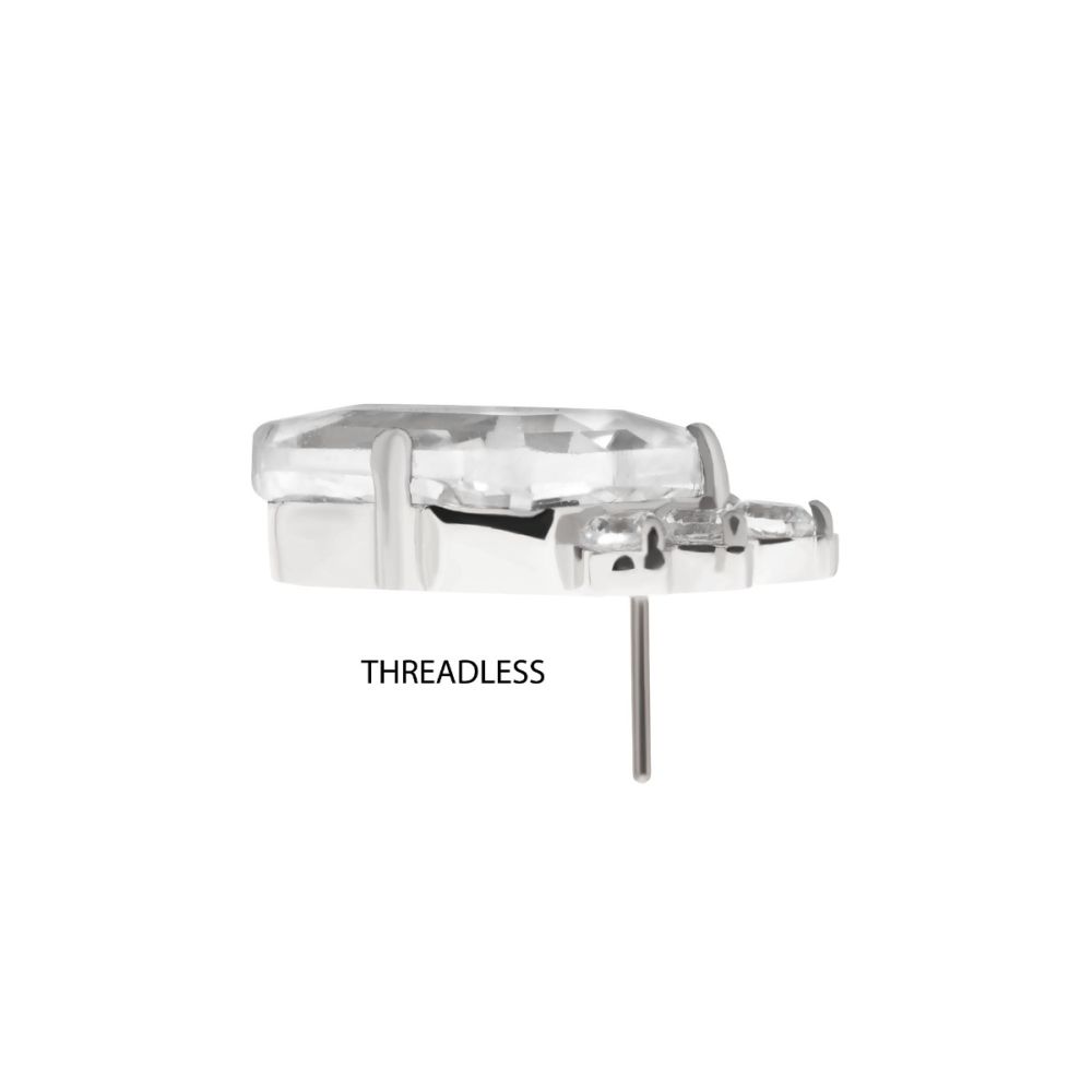 Titanium Threadless Prong Set Kite Shape CZ Top with 5-Cluster Round CZ