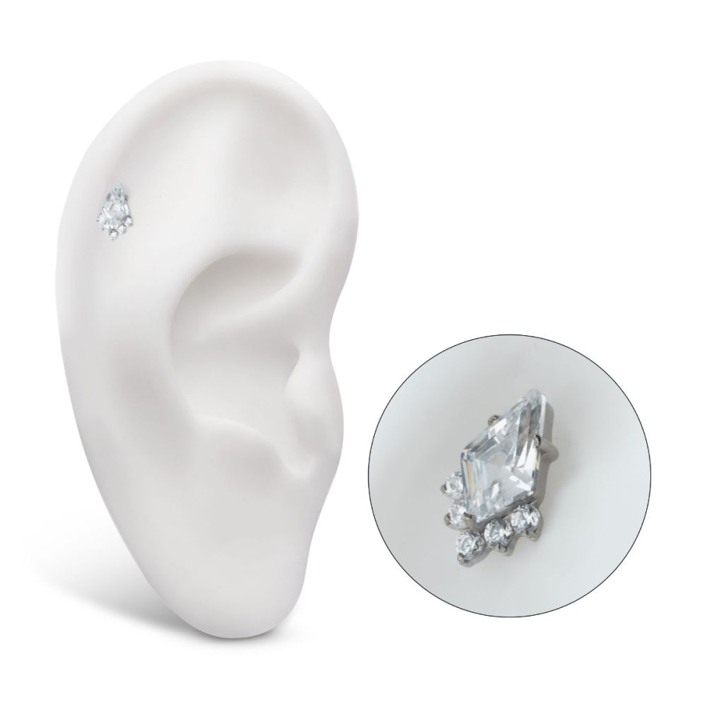 Titanium Threadless Prong Set Kite Shape CZ Top with 5-Cluster Round CZ