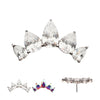 Titanium Threadless Prong Set Teardrop CZ 5-Cluster Fan Shape Top