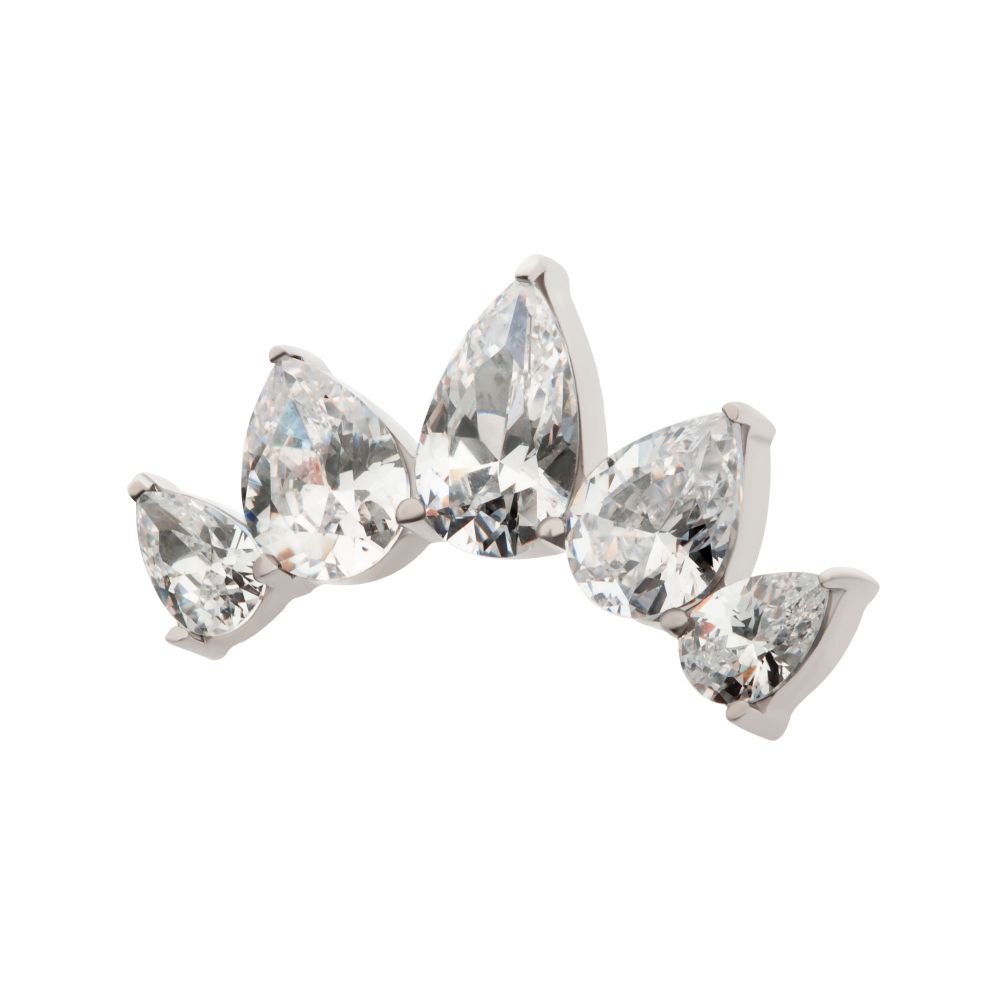 Titanium Threadless Prong Set Teardrop CZ 5-Cluster Fan Shape Top