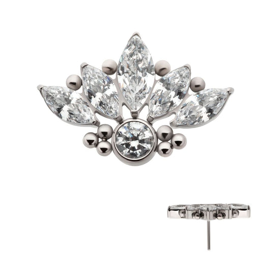 Titanium Threadless 5-Cluster Prong Set Marquise CZ Top with Beads & Bezet Set Round CZ