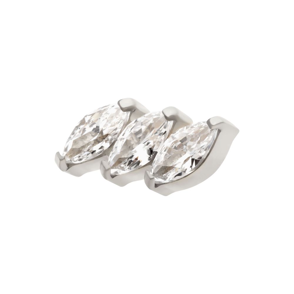 Titanium Threadless Prong Set Marquise CZ Diagonal 3-Cluster Top