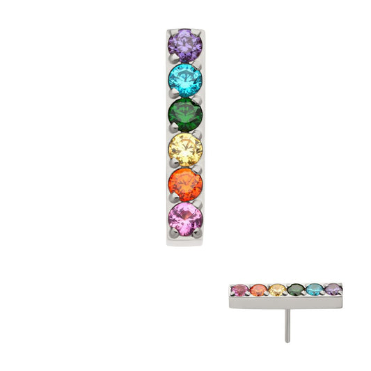 Titanium Threadless Prong Set Rainbow CZ 6-Cluster Bar Top