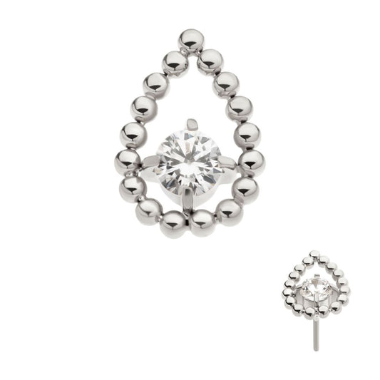 Titanium Threadless Hollow Teardrop Shape Beads with Prong Set CZ Top