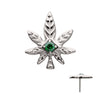 Titanium Threadless Prong Set Emerald Green Gem Pot Leaf Top