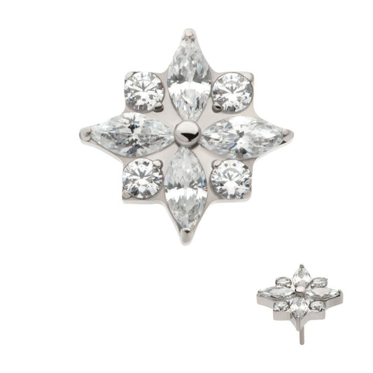Titanium Threadless with 4 Marquise & 4 Round CZ Flower Shape Top