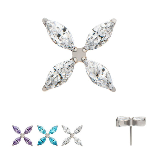 Titanium Threadless Pronged Marquise CZ 4-Blade Ceiling Fan Shape Top