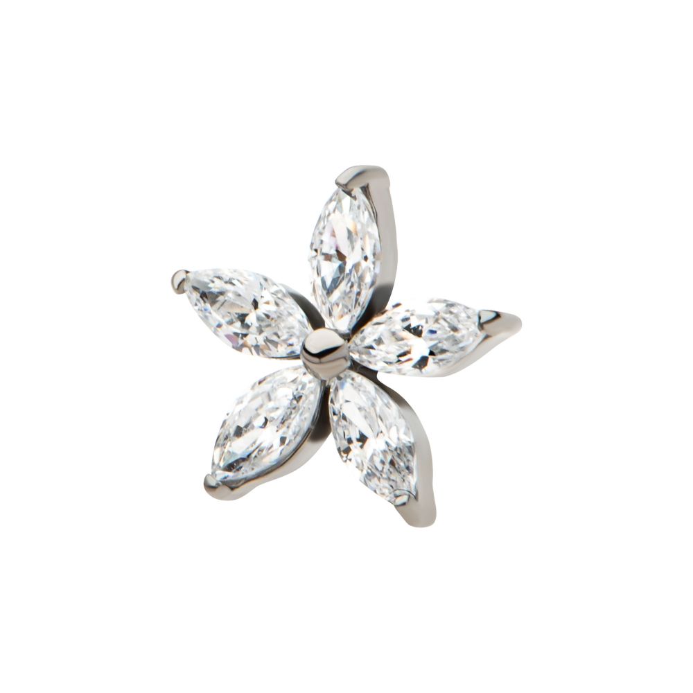 Titanium Threadless Pronged Marquise CZ 5-Petal Flower Top