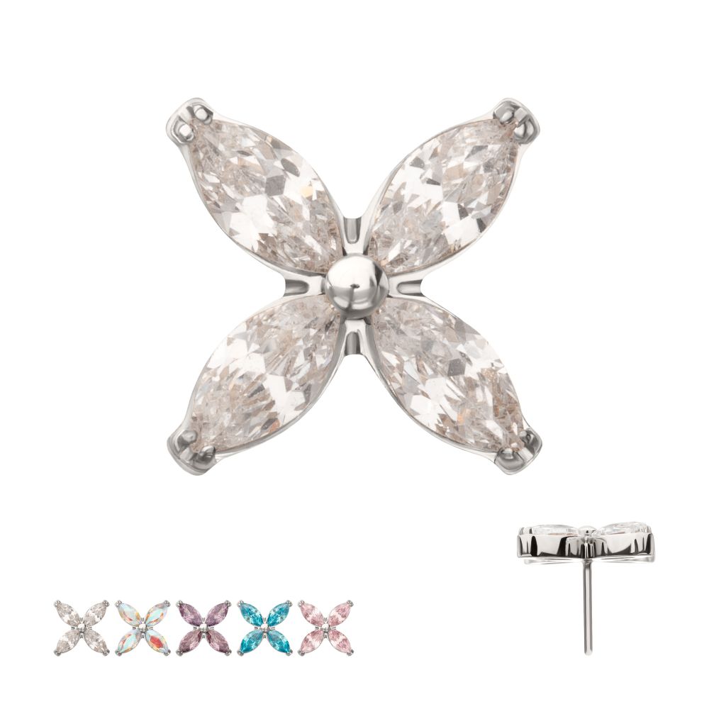 Titanium Threadless 4-Marquise Flower Gem Top