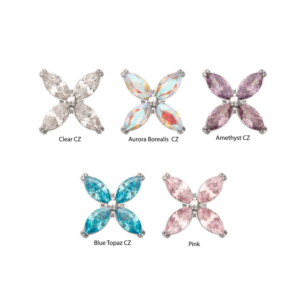 Titanium Threadless 4-Marquise Flower Gem Top