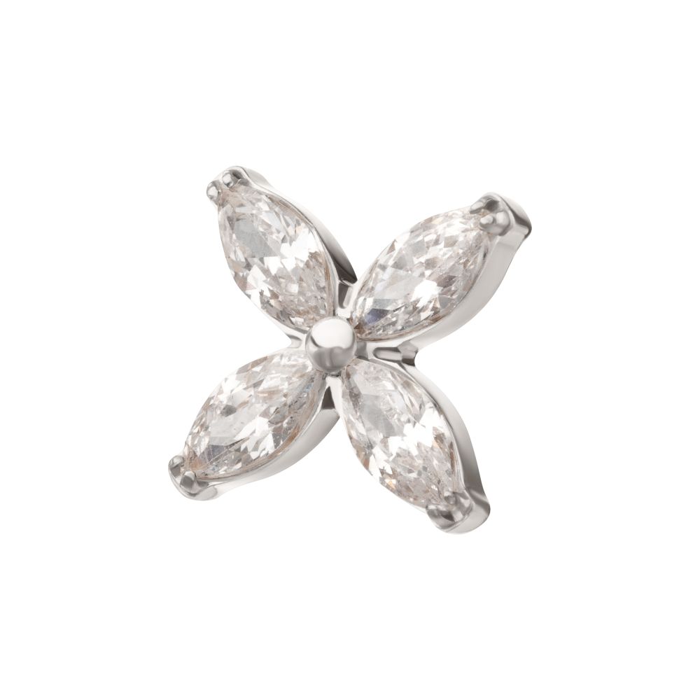 Titanium Threadless 4-Marquise Flower Gem Top