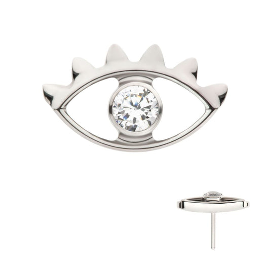 Titanium Threadless with 2mm Bezel Set Round CZ Gem Evil Eye Top